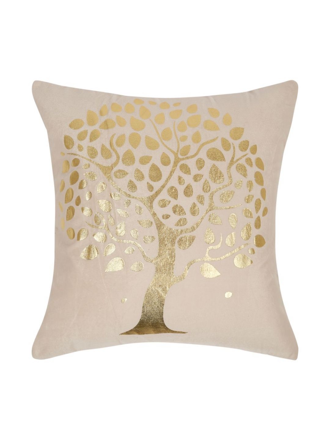 HOSTA HOMES Cream-Coloured & Gold-Toned Set of 5 Ethnic Motifs Velvet Square Cushion Covers