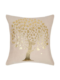 HOSTA HOMES Cream-Coloured & Gold-Toned Set of 5 Ethnic Motifs Velvet Square Cushion Covers