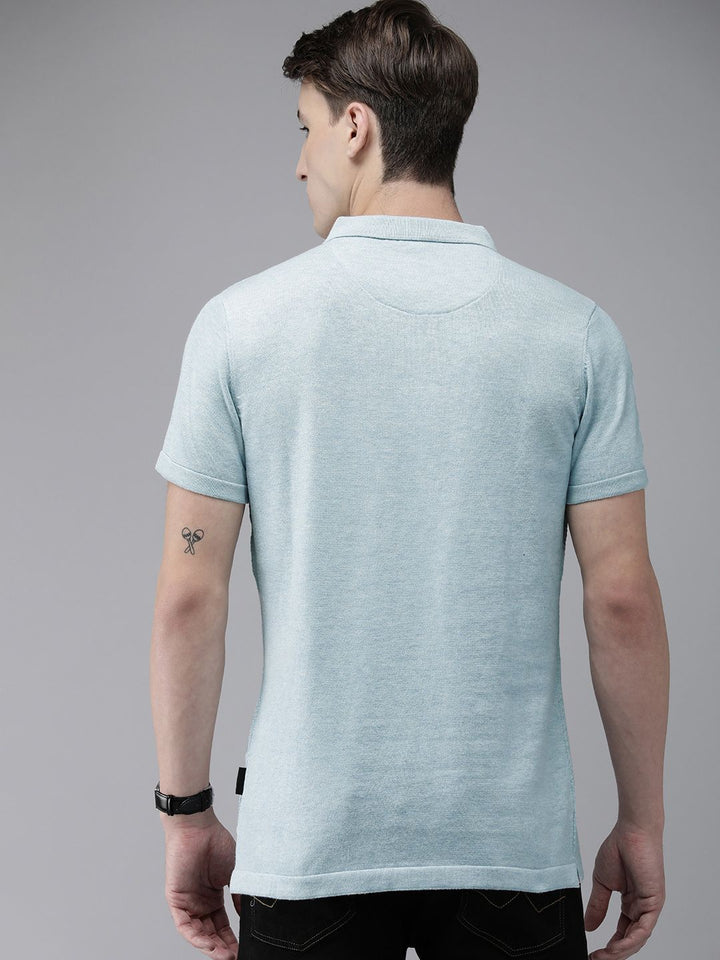 THE BEAR HOUSE Ardor Edition Men Blue Self Design Polo Collar Slim Fit T-shirt