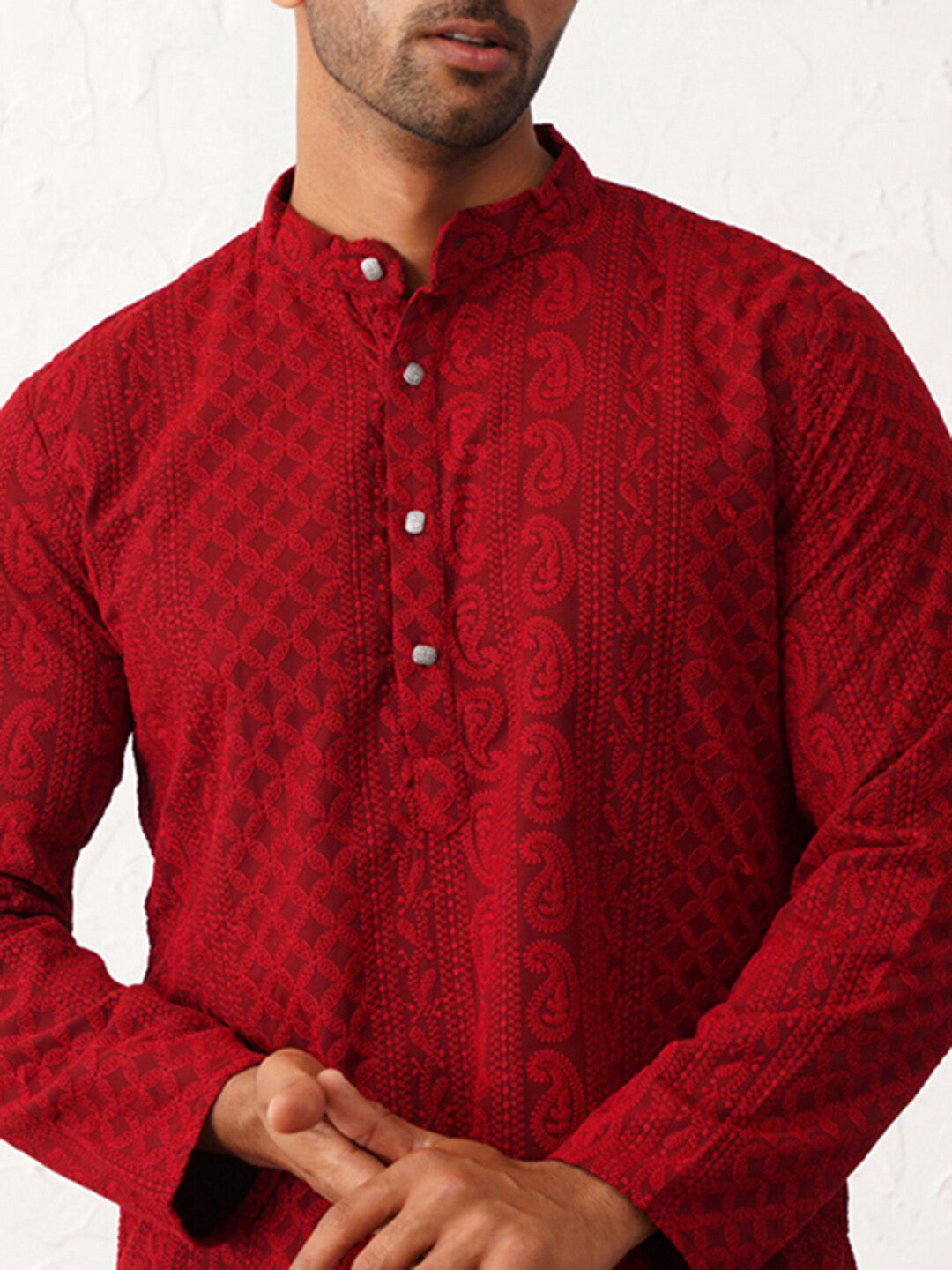 Jompers Paisley Embroidered Chikankari Georgette Straight Kurta