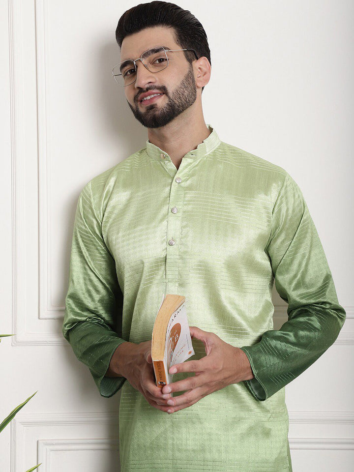 SOJANYA Ethnic Motifs Woven Design Jacquard Mandarin Collar Straight Kurta