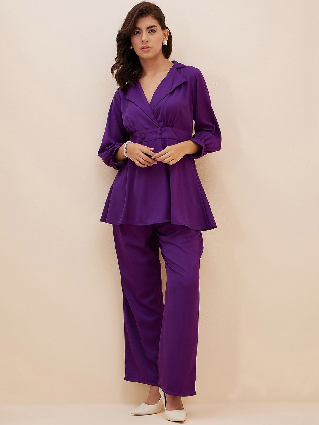 Antheaa Shirt Collar Tunic With Trousers