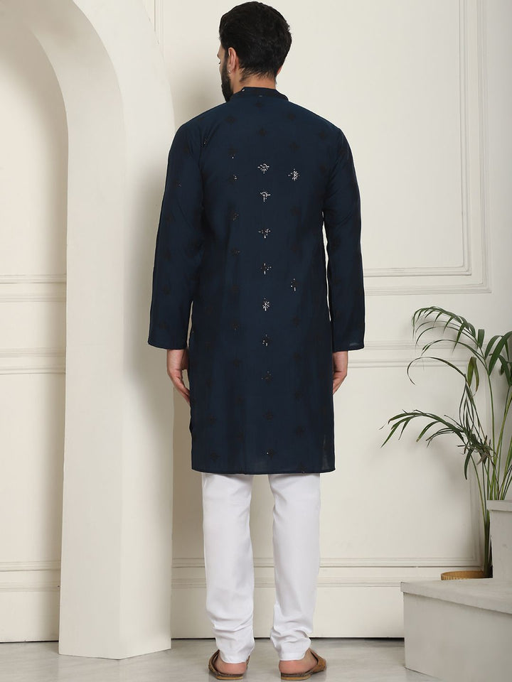 SOJANYA Floral Embroidered Sequinned Cotton Silk Straight Kurta With Churidar
