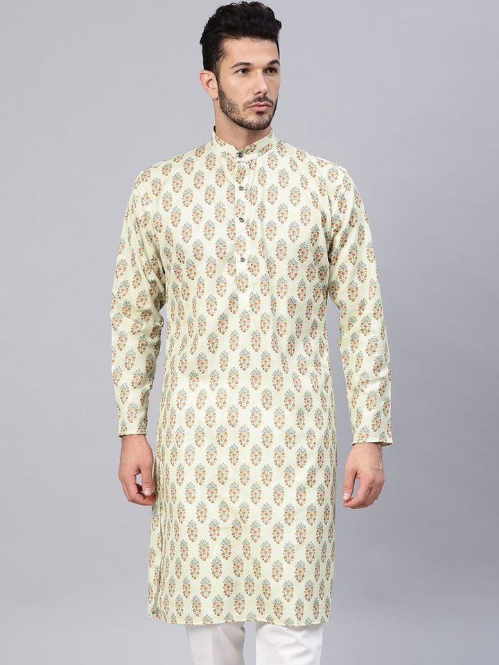 SOJANYA Men Lime Green Printed Straight Kurta