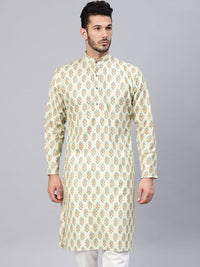 SOJANYA Men Lime Green Printed Straight Kurta