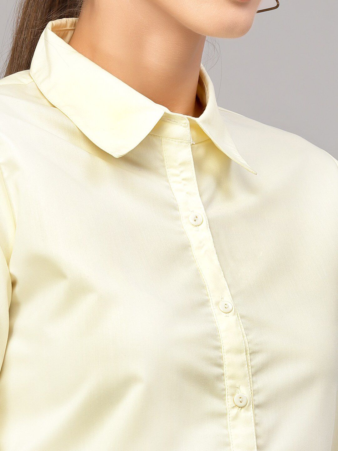 Style Quotient Women Yellow Solid Classic Cotton Formal Shirt