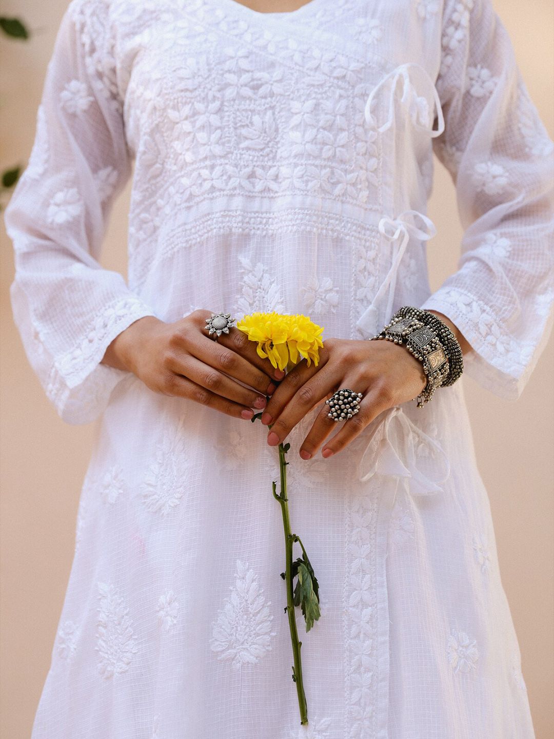 House of Chikankari Women White Kota Chikankari Embroidered Kurta