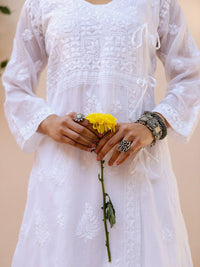 House of Chikankari Women White Kota Chikankari Embroidered Kurta