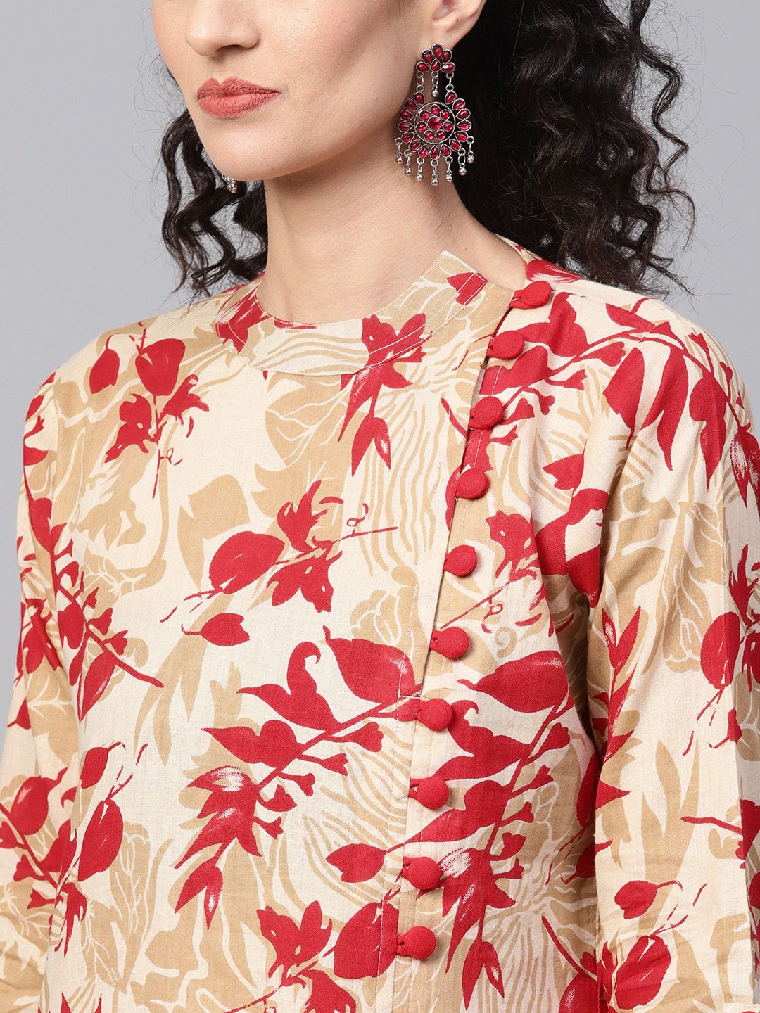 SOJANYA Women Red & Beige Printed A-Line Kurta