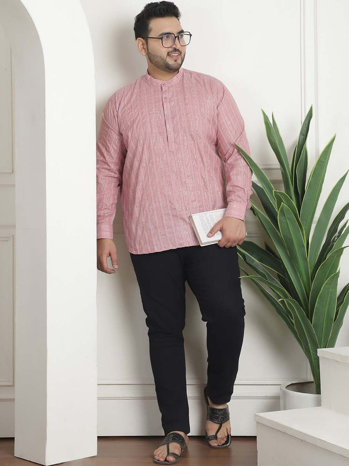 SOJANYA PLUS Plus Saiz Kolar Mandarin Berjalur Kapas Tulen Kurta A-Line