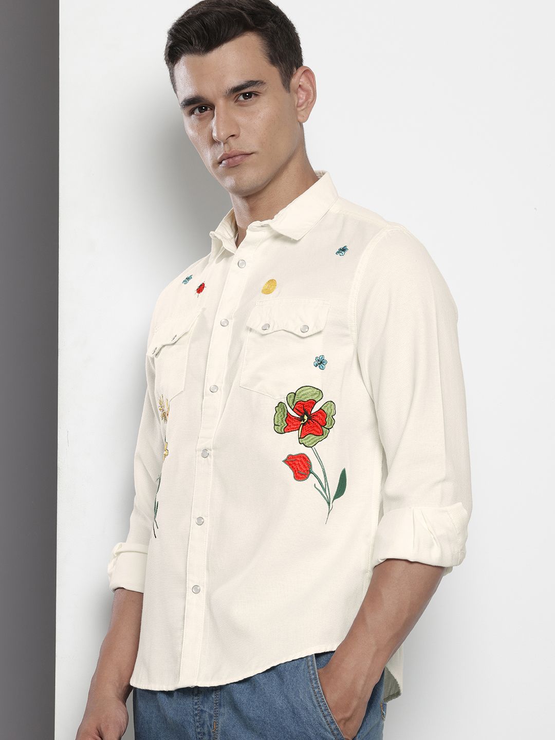The Indian Garage Co Floral Embroidered Casual Shirt