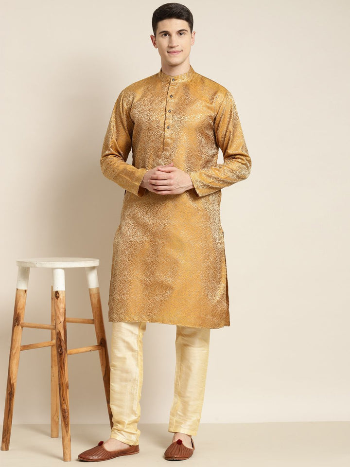 SOJANYA Men Mustard Yellow & Golden Ethnic Motifs Kurta