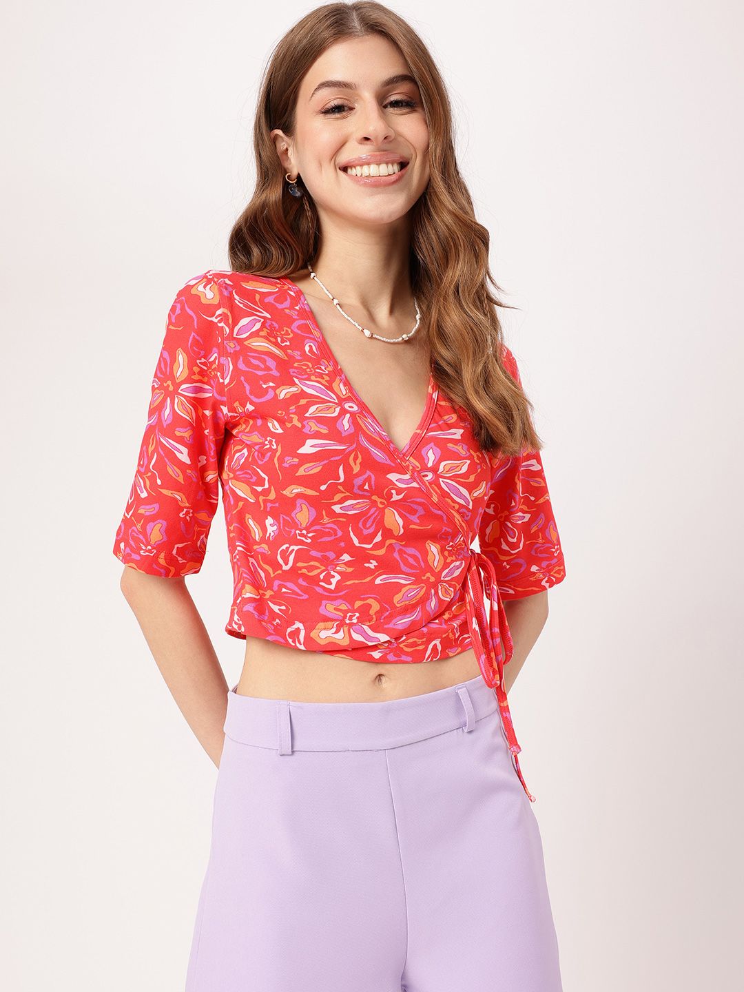 DressBerry Abstract Wrap Style Crop Top