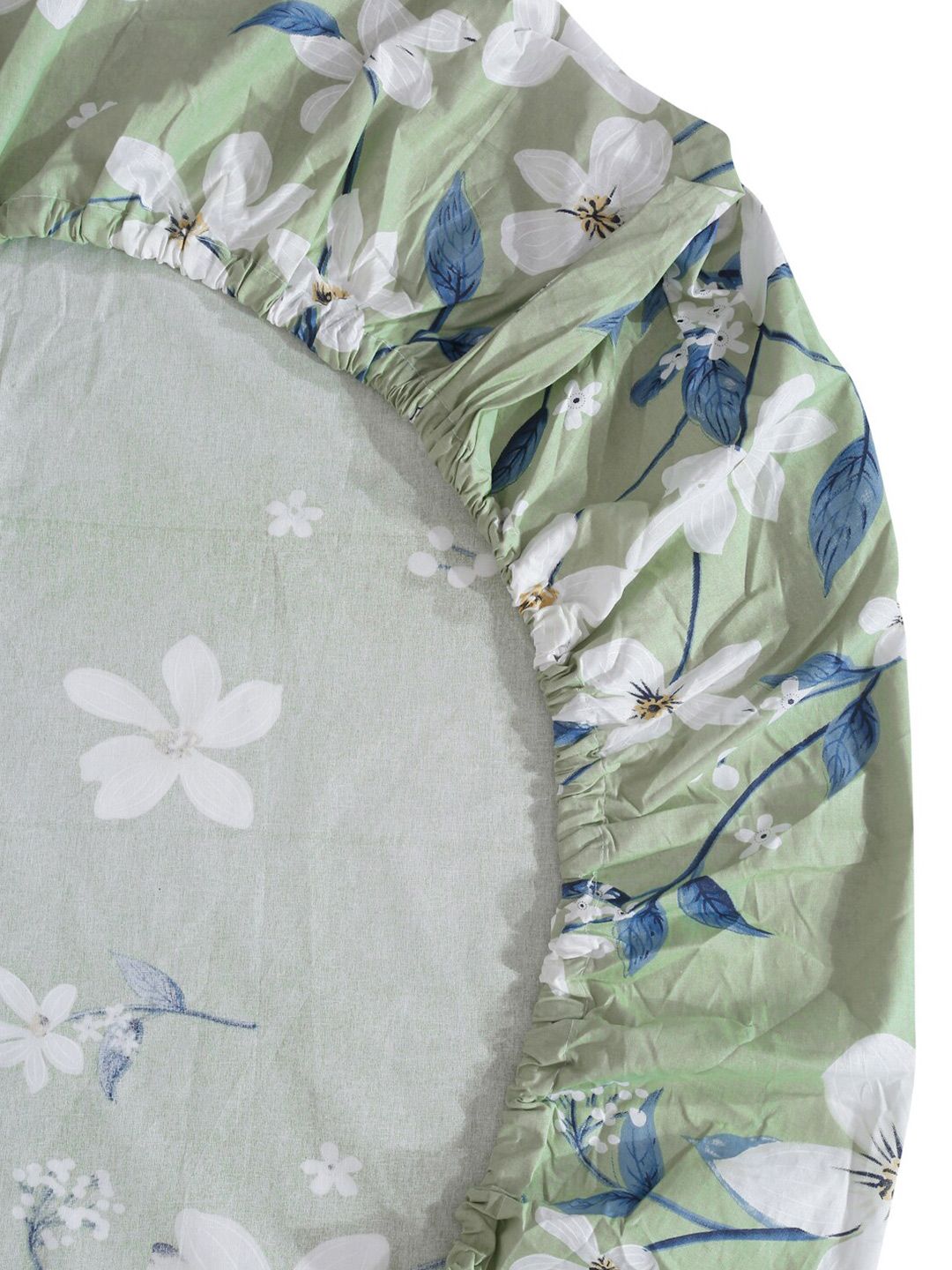 KLOTTHE Green Floral Printed Fitted 400 TC Cotton King Bedsheet & 2 Pillow Covers