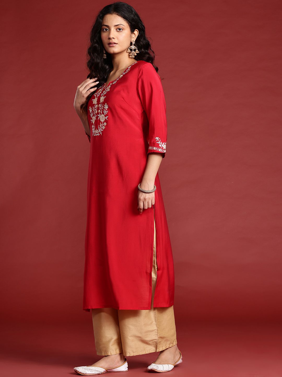 Anouk Women Floral Yoke Design Straight Kurta