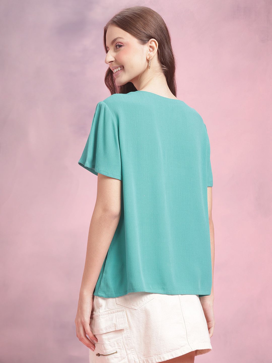 DressBerry Crinkled Cheesecloth Textured Lace Insert Top