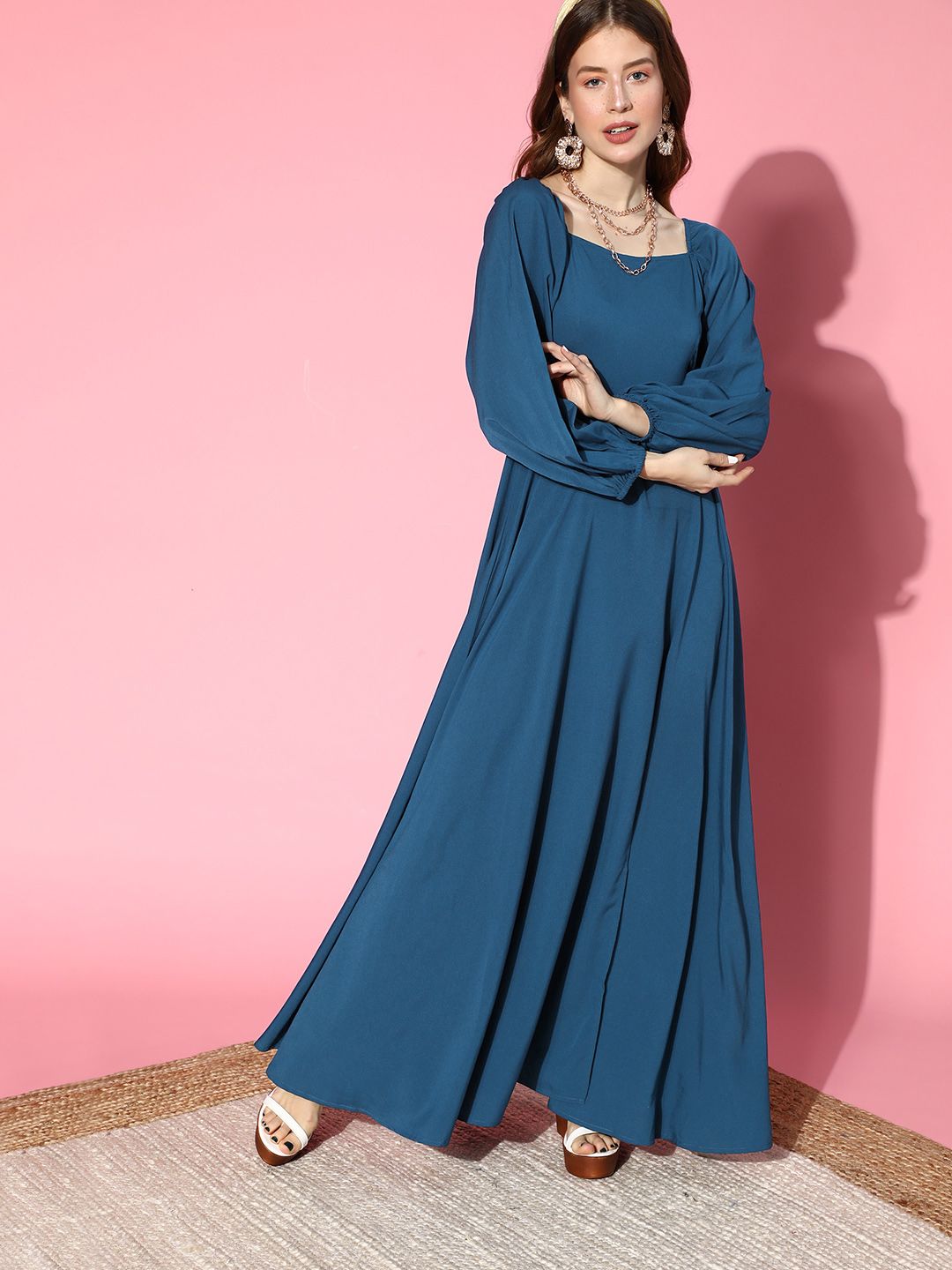 Berrylush Women Stunning Blue Solid Peekaboo Bottom Dress
