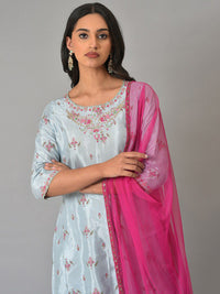 W Festive Floral Print Rayon Kurta With Salwar & Dupatta