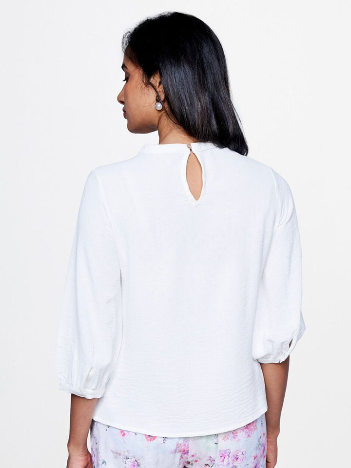 AND Round Neck Puffed Sleeves Gathered or Pleated Top
