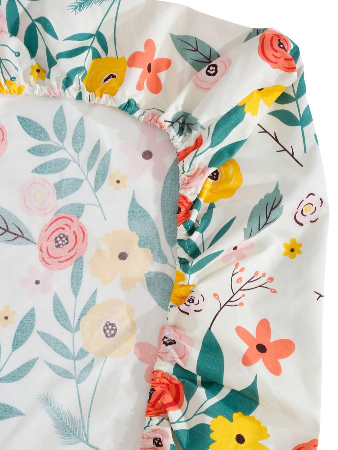 KLOTTHE White & Blue Floral Printed 300TC Fitted Double King Bedsheet With 2 Pillow Covers