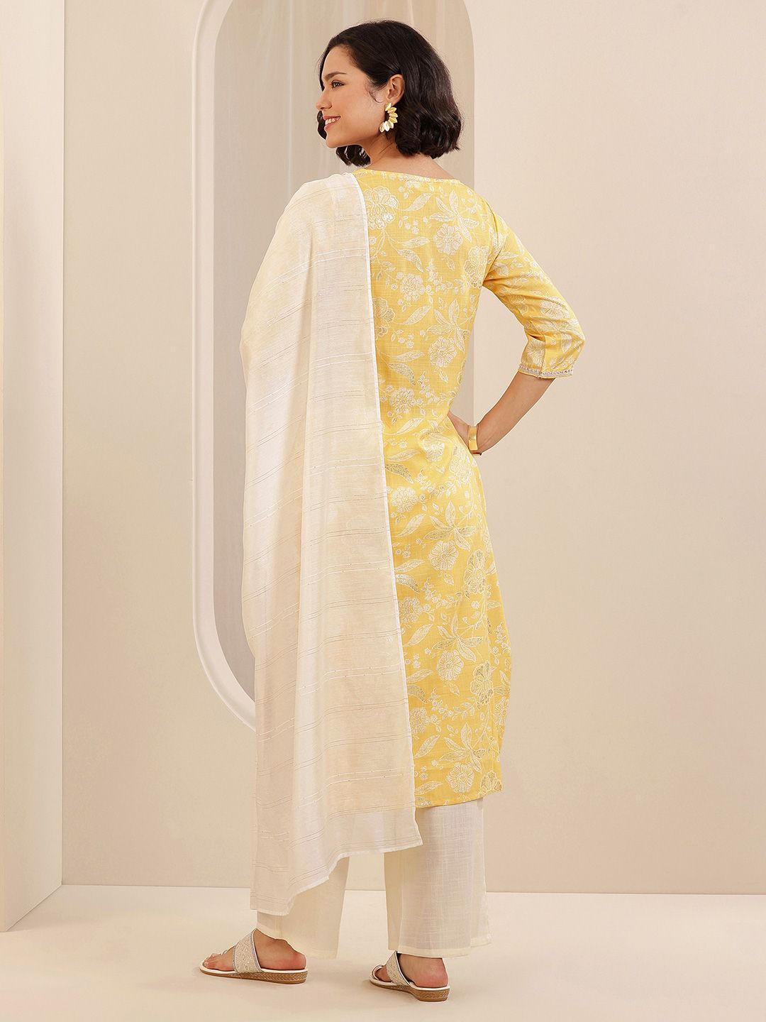 Libas Floral Printed V-Neck Kurta With Palazzo And Dupatta