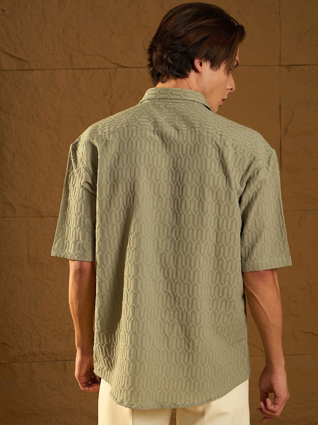 Dennison Men Drop Shoulder Oversized Textured Shirt