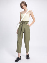 DressBerry Women Retro Rave Paperbag Waist Cropped Trousers