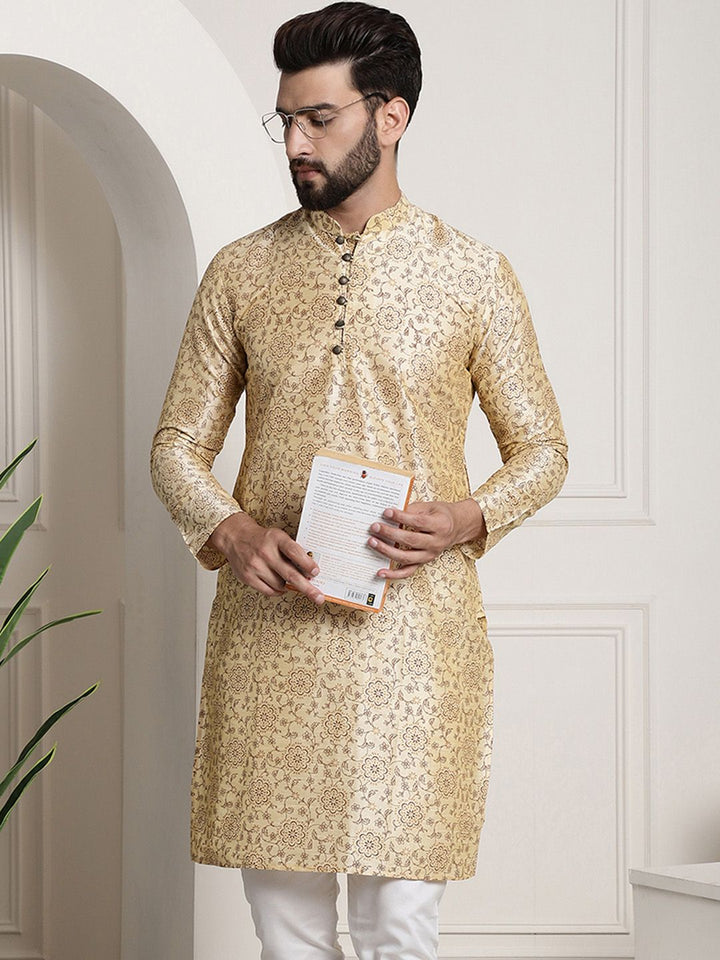 SOJANYA Floral Printed Mandarin Collar Long Sleeves Straight Kurta