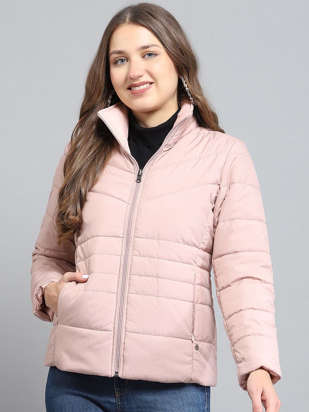Monte Carlo Women Mock Collar Solid Casual Lightweight Padded Jacket