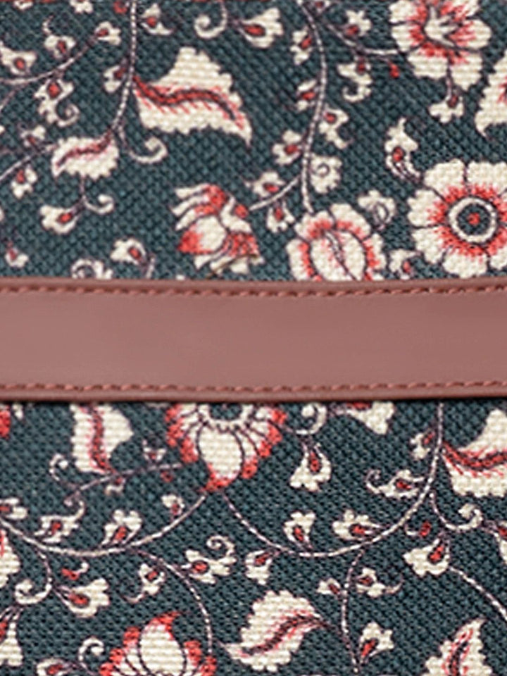 ZOUK Blue Floral Printed Structured Tote Bag