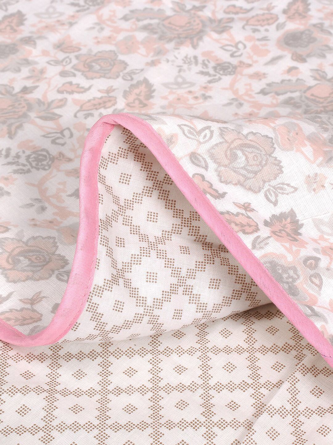 Story@home Light Pink & White Floral 150 GSM Single Bed Reversible Dohar