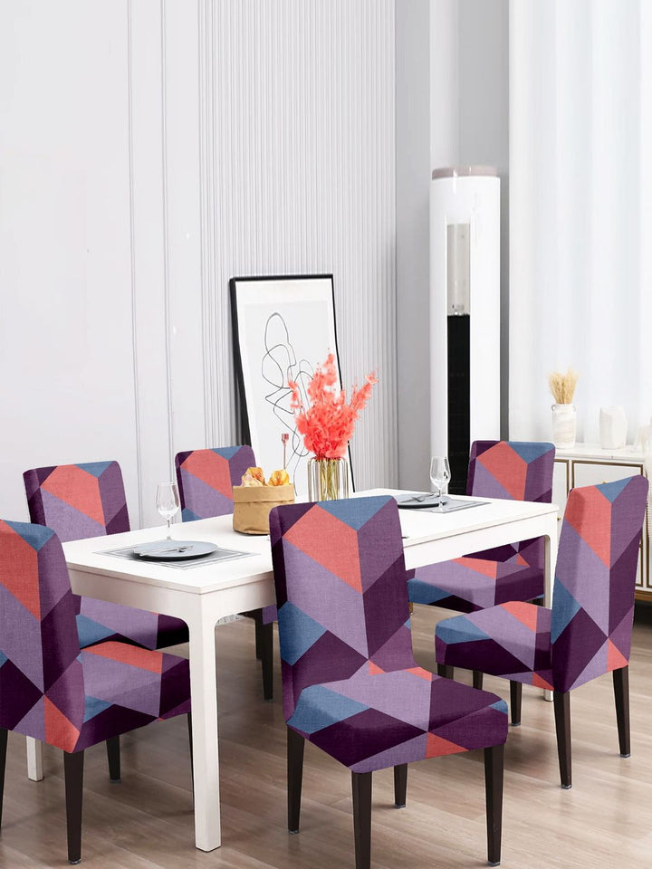 Cortina Purple & Blue 6-Pieces Geometric Printed Super Stretchable Chair Covers