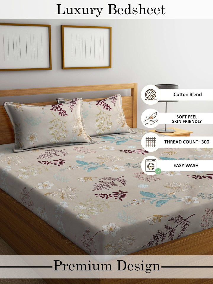 Myntra Elegant Homes Multicoloured Floral 300 TC King Bedsheet with 2 Pillow Covers