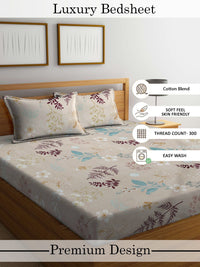 Myntra Elegant Homes Multicoloured Floral 300 TC King Bedsheet with 2 Pillow Covers