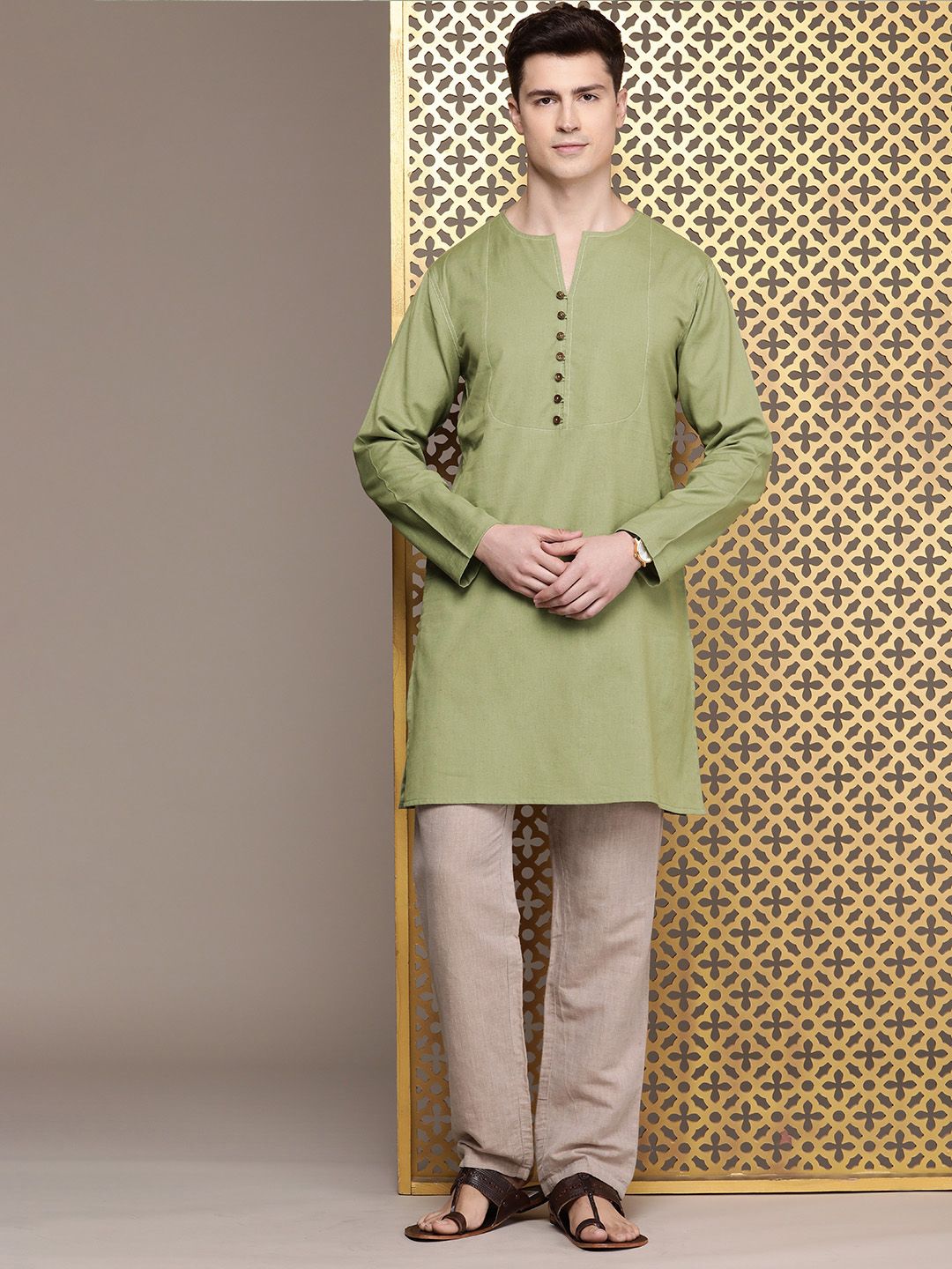 House of Pataudi Solid Cotton Linen Jashn Kurta