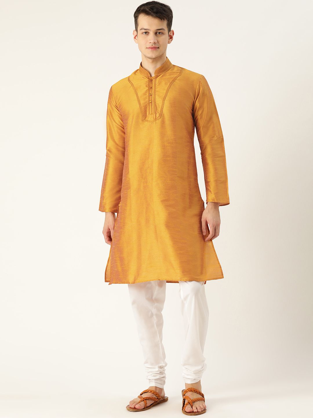 SOJANYA Kurta Lurus Pepejal Berwarna Emas Lelaki