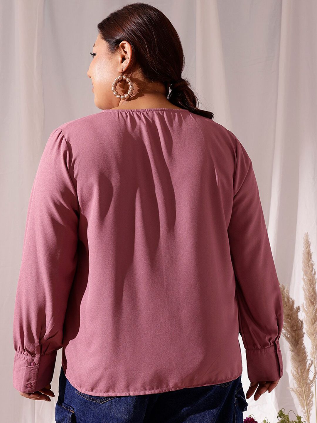 CURVY STREET Self Design Cuffed sleeves Shirt Style Top
