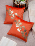 HOSTA HOMES Orange & Gold Set of 2 Floral Square Cushion Covers