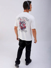 The Indian Garage Co Men Pure Cotton Back Printed Boxy Oversized Round Neck T-shirt