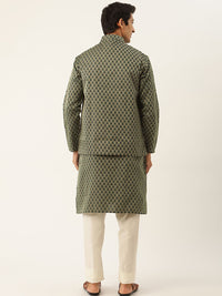 SOJANYA Kurta Motif Etnik Hijau Lelaki dengan Jaket Churidar & Nehru