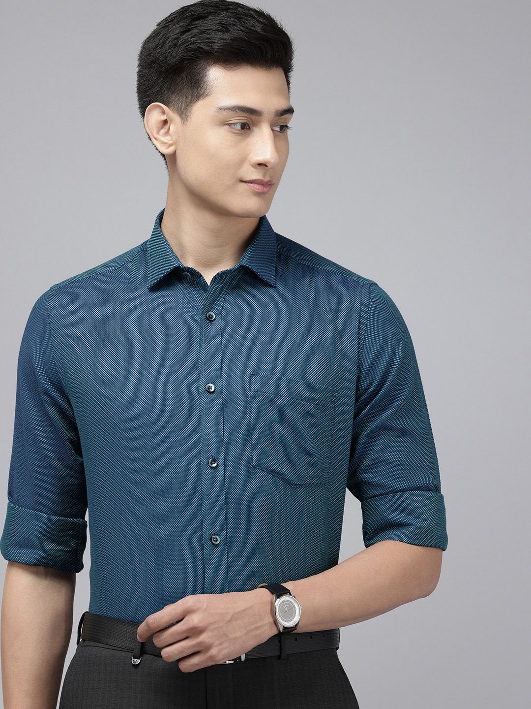 Park Avenue Self Design Textured Pure Cotton Formal Shirt