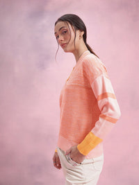 DressBerry Self Striped V-Neck Pullover
