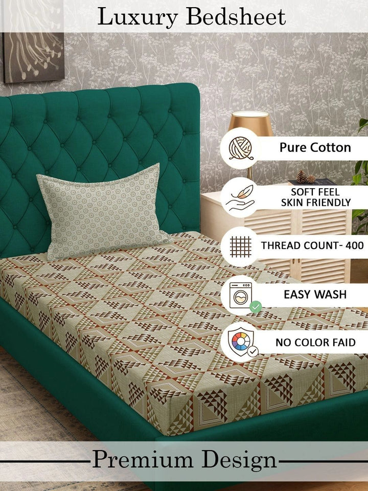 Myntra Elegant Homes Beige & Red Geometric 400 TC Single Bedsheet with 1 Pillow Covers