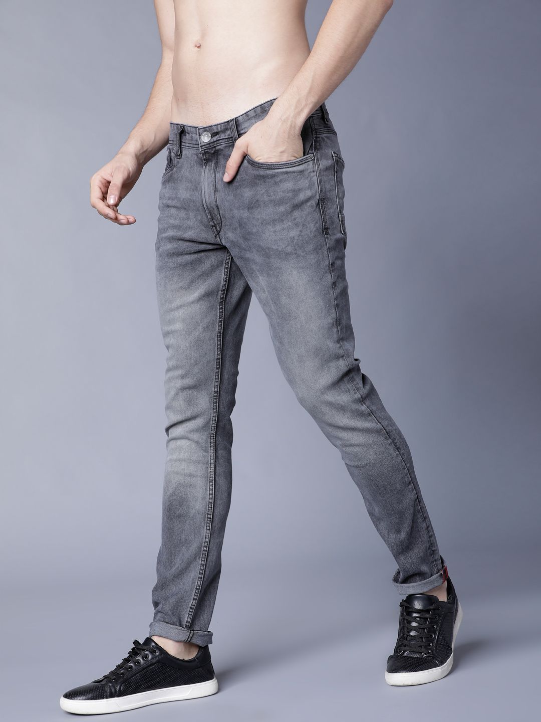 LOCOMOTIVE Men Charcoal Grey Slim Fit Mid-Rise Clean Look Stretchable Jeans
