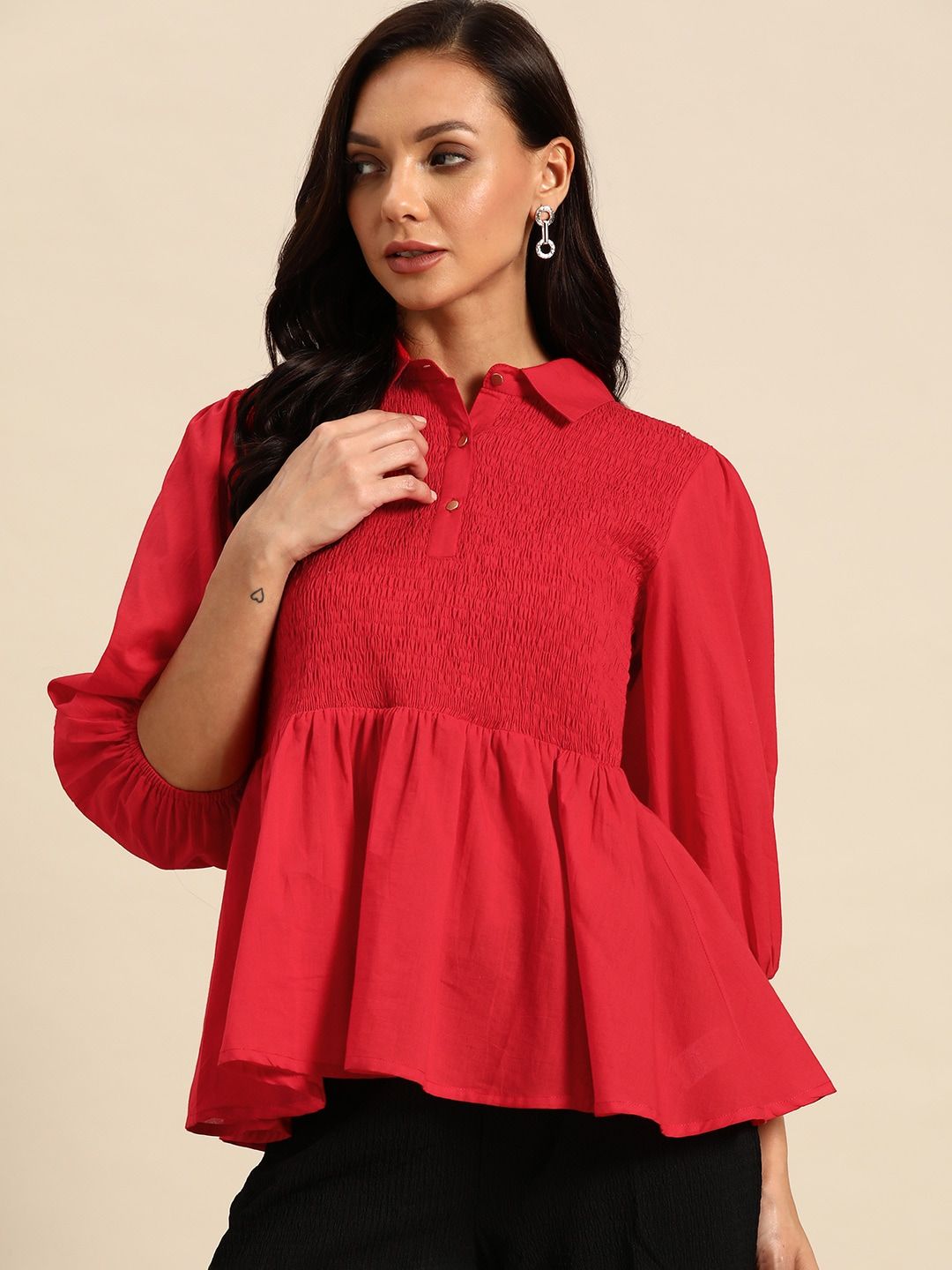 all about you Smocked Pure Cotton Peplum Top