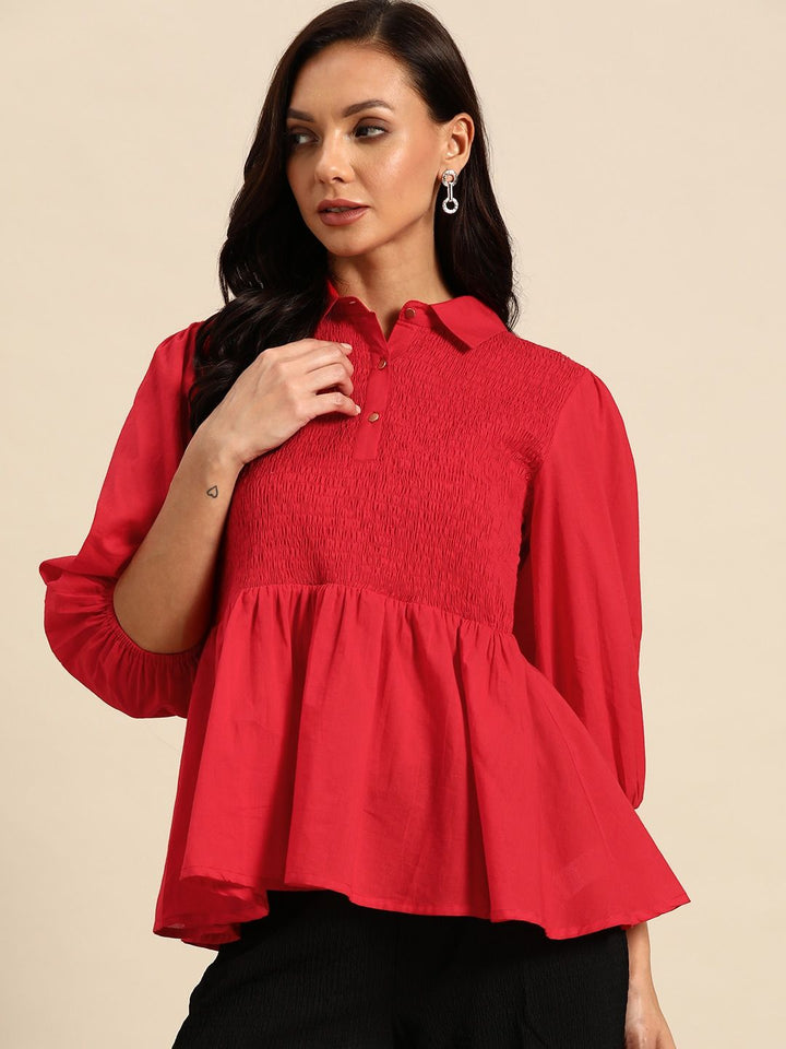 all about you Smocked Pure Cotton Peplum Top