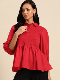 all about you Smocked Pure Cotton Peplum Top