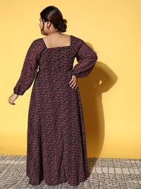 Berrylush Curve Floral Square Neck Georgette Flared Maxi Dress