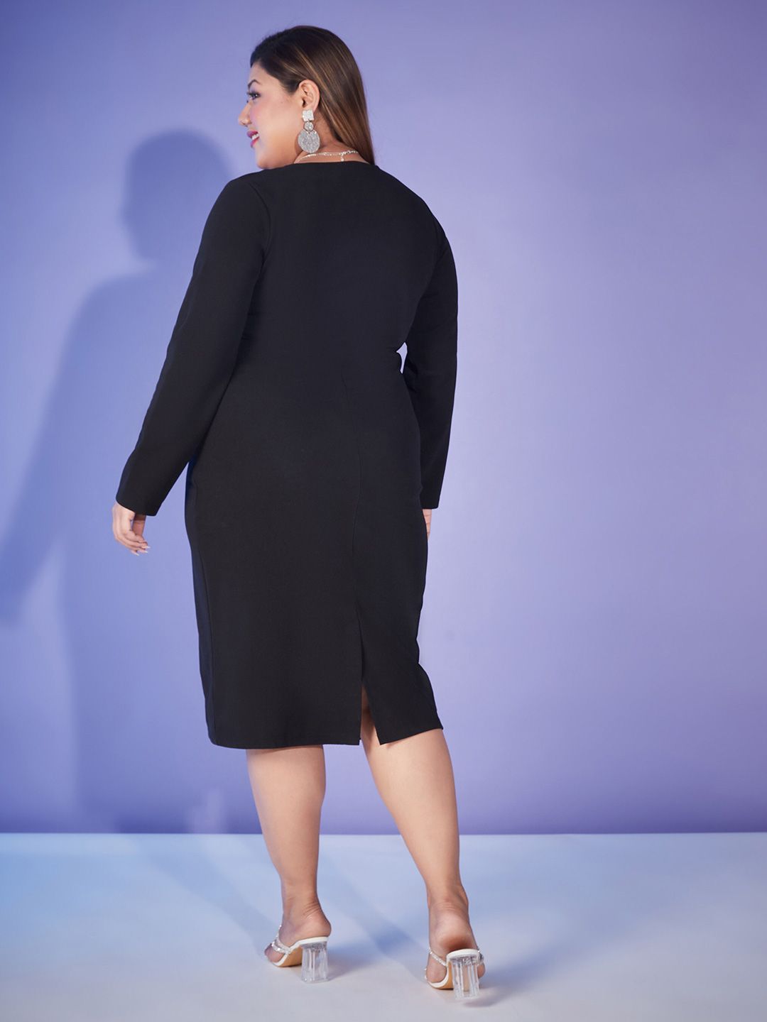 SASSAFRAS Curve Plus Size Black Sheath Midi Dress