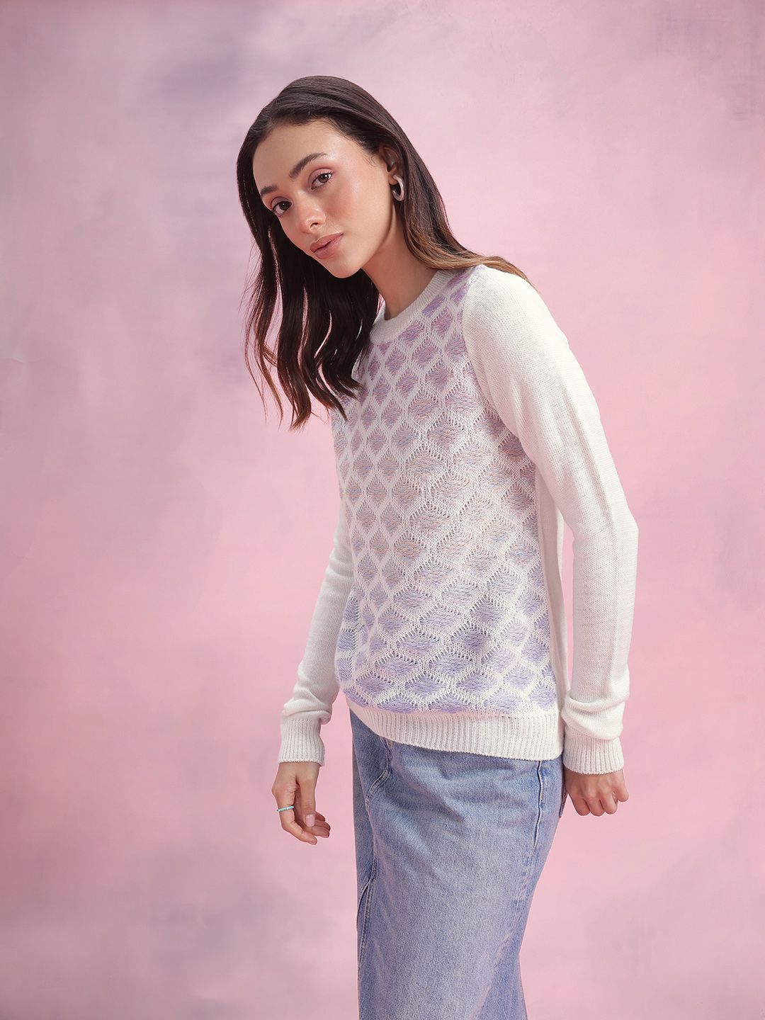 DressBerry Geometric Self Design Pullover